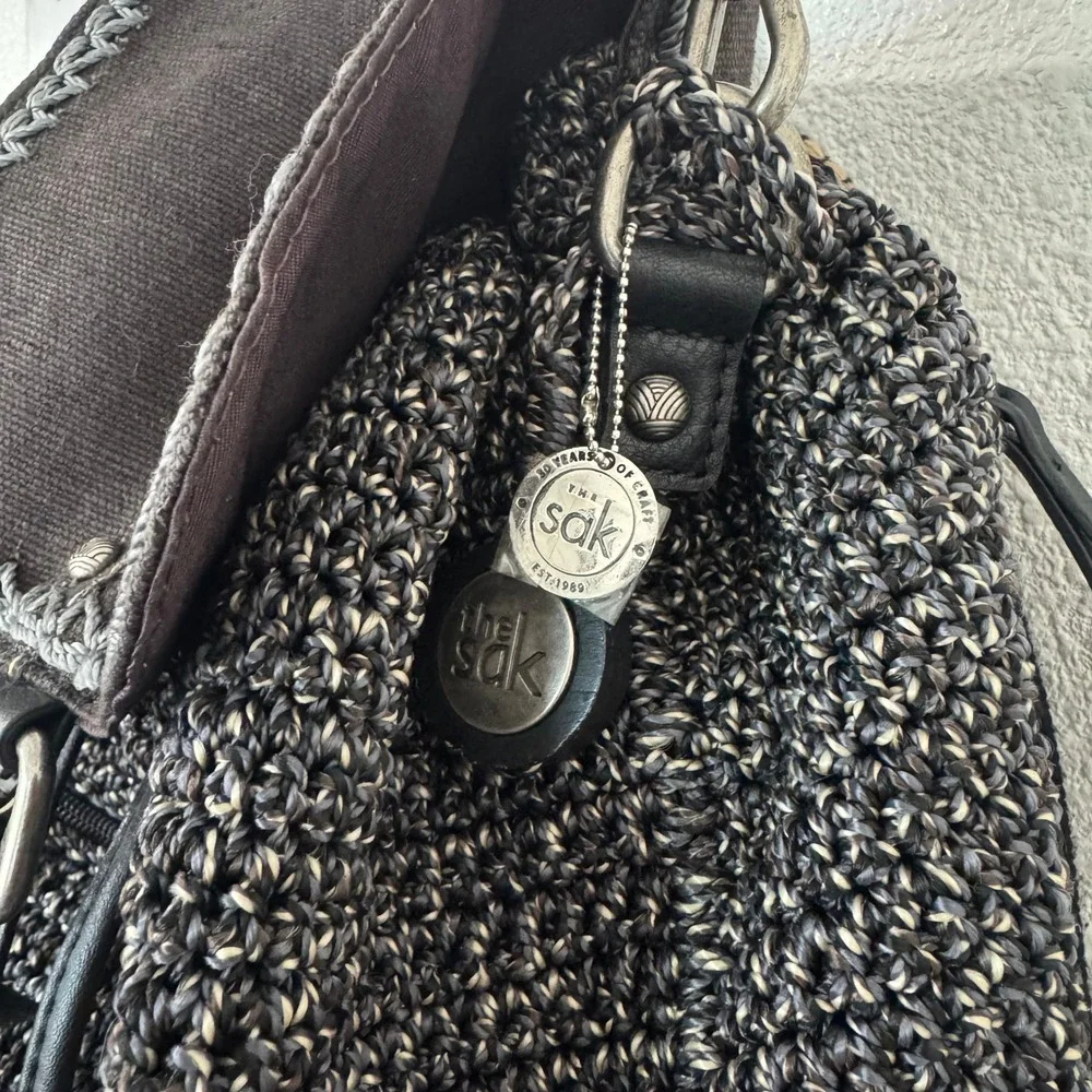 The Sak Crochet Backpack Brown Tan Marl Convertible Shoulder Bag Boho Hippie